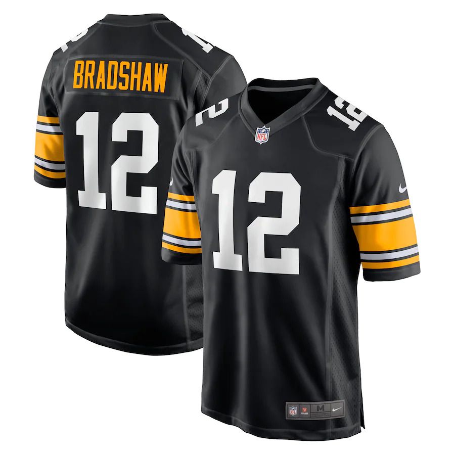 Men Pittsburgh Steelers 12 Terry Bradshaw Nike Black Retired Player NFL Jersey